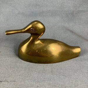 Vtg Solid Brass Duck 4" Bird Paperweight